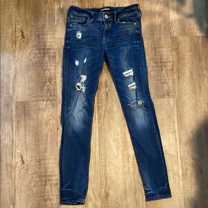 Express Blue Skinny Jeans with Distressed Details